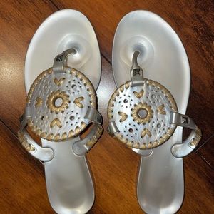 Jack Rogers Georgica Jelly sandal, silver with gold accents, size 6
